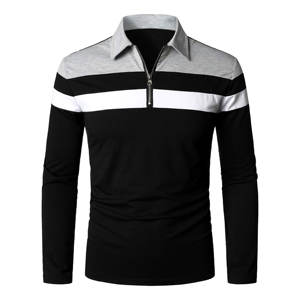 เสื้อโปโลผู้ชายแฟชั่นฤดูร้อนเสื้อโปโลแขนยาวลำลองลายขวางเสื้อโปโลมีซิป - Product Image 1