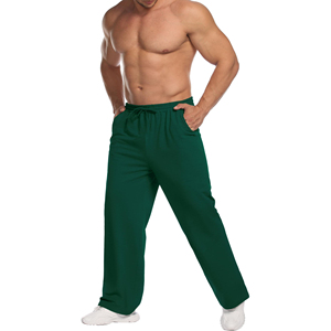 Pantalon décontracté pour homme de haute qualité, vert, taille élastique avec cordon de serrage, poches latérales, tricoté, 75% polyester, séchage rapide, respirant - Product Image 1