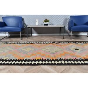 Vintage Turkish <b>Runner</b> <b>Rug</b> 3.6x14 ft (110x428 cm), Orange Abstract Kilim <b>Rug</b> - Product Image 4