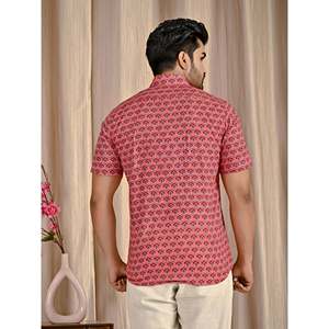 Chemise décontractée pour homme en coton pêche imprimé, col montant, manches courtes, tissu popeline respirant, taille 6XL - Product Image 6