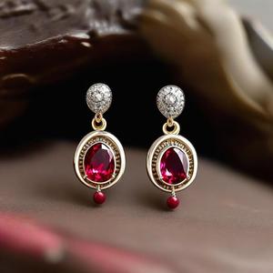 ต่างหูแฟชั่นโกเมนสีเงินแท้925สำหรับผู้หญิงต่างหูห้อยอัญมณี - Product Image 3