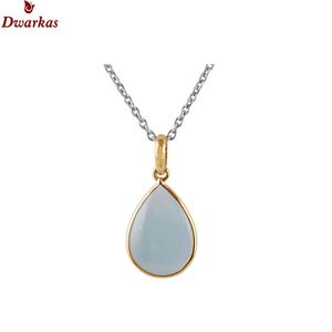 Bijoux fins classiques 925 argent sterling naturel aqua calcédoine pierres précieuses plaqué or pendentif collier - Product Image 1