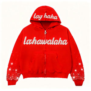 Sweat-shirt à capuche zippé en coton 100% avec logo personnalisé, sweat-shirt d'hiver, streetwear, sweat-shirt à strass, sweat-shirt de haute qualité pour homme - Product Image 4