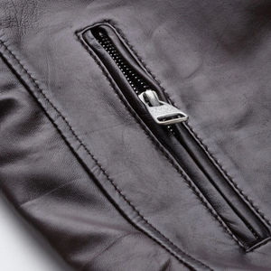 Veste en cuir de vachette de qualité supérieure pour homme, col montant, logo frontal, style moto, vêtements de rue, vestes en cuir véritable - Product Image 5