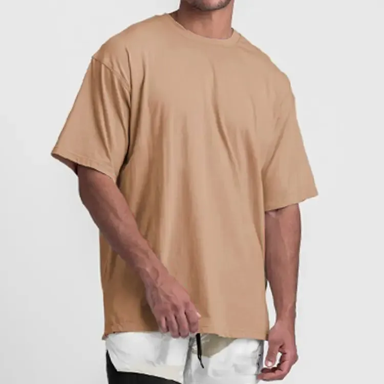 High Quality Custom Logo Screen DTG Printing Blank 100 Cotton 260GSM Drop Shoulder Cropped Length Box Fit men Oversize T Shirt