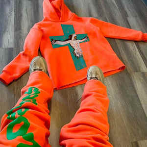 Conjunto de pantalones de chándal y Sudadera con capucha de gran tamaño con estampado de abullonado en 3D y estampado de felpa francesa con logotipo personalizado - Product Image 1