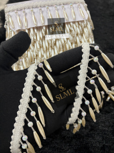 Luxury Pearl Beaded <b>Fringe</b> Latkan Lace Trim Sarees Gowns and <b>Curtains</b> Shining Latkan Drops for Bridal Dresses and Home Decor - Product Image 5