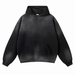High quality Acid Washed Distressed Hoodie Streetwear Oversize <b>Pullover</b> 400/450gsm Cotton <b>Mens</b> Blank Hoodies & Sweatshirts - Product Image 3