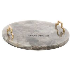 Plateau de service à thé et à café pour la cuisine Plateau de service rectangulaire à motif attrayant pour aliments et fromages avec poignée plaquée or - Product Image 3