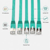 Cable de conexión Ethernet plano CAT6A FTP verde de 0.5m, cobre trenzado, RJ45 8P8C, PVC, para prueba de canal