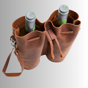 Élégant sac à double bouteille de vin en cuir véritable Premium Carrier pour les cadeaux de voyage ou les pique-niques avec poignée sécurisée et look élégant - Product Image 3