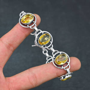 Joyería fina, piedra preciosa citrino amarillo creada en laboratorio, hecha a mano, pulsera de cadena chapada en plata 925, regalo de diseñador para mujer - Product Image 4