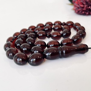Misbaha en ambre baltique naturel, chapelet en ambre cerise, perles d'olivier - Product Image 3