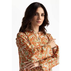 Camisa de Lino IUSTK-261 con Estampado Dorado y Diseño Floral para Uso en Exteriores - Product Image 1