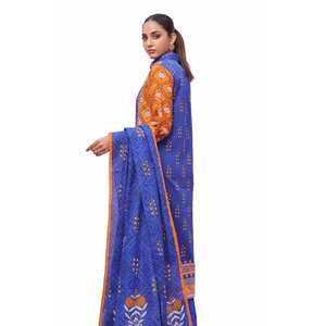Salwar Kameez de Algodón Khaddar Azul sin Costuras de 3 Piezas para Mujer, Diseño Étnico Pintado a Mano, Estilo Pakistaní, Corte Regular, Informal, Tejido Pesado - Product Image 2