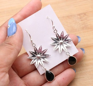 Boucles d'oreilles classiques bijoux pour femmes argent Boho Style bijoux 925 argent Sterling noir Onyx pierres précieuses boucles d'oreilles faites à la main cadeau - Product Image 3