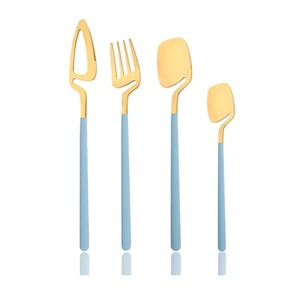 Cubiertos de acero inoxidable con acabado chapado en oro con mango verde claro, cubiertos aptos para lavavajillas para uso en Hotel y cafetería, juego de 5 uds. - Product Image 2