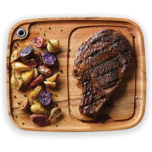 Acacia Wood Steak Plate With Juice Channel Wooden <b>BBQ</b> Steak Plate by glowin fashion - Product Image 1