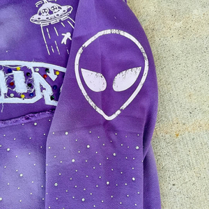 เสื้อฮู้ดสตรีทแวร์แบบสั่งทำพิเศษ ประดับคริสตัล 500 GSM พิมพ์ลาย ทรงโอเวอร์ไซส์ ผ้าเฟรนช์เทอร์รี่หนานุ่ม สไตล์วินเทจ ล้างสีแบบแอซิดวอช ทำสีซีดแบบดิสเทรส - Product Image 2