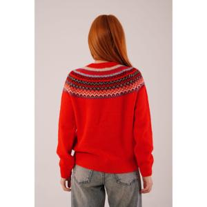 Suéter Rojo de Punto con Cuello Redondo y Estampado Étnico, Estilo Casual, Venta al Por Mayor - Product Image 1