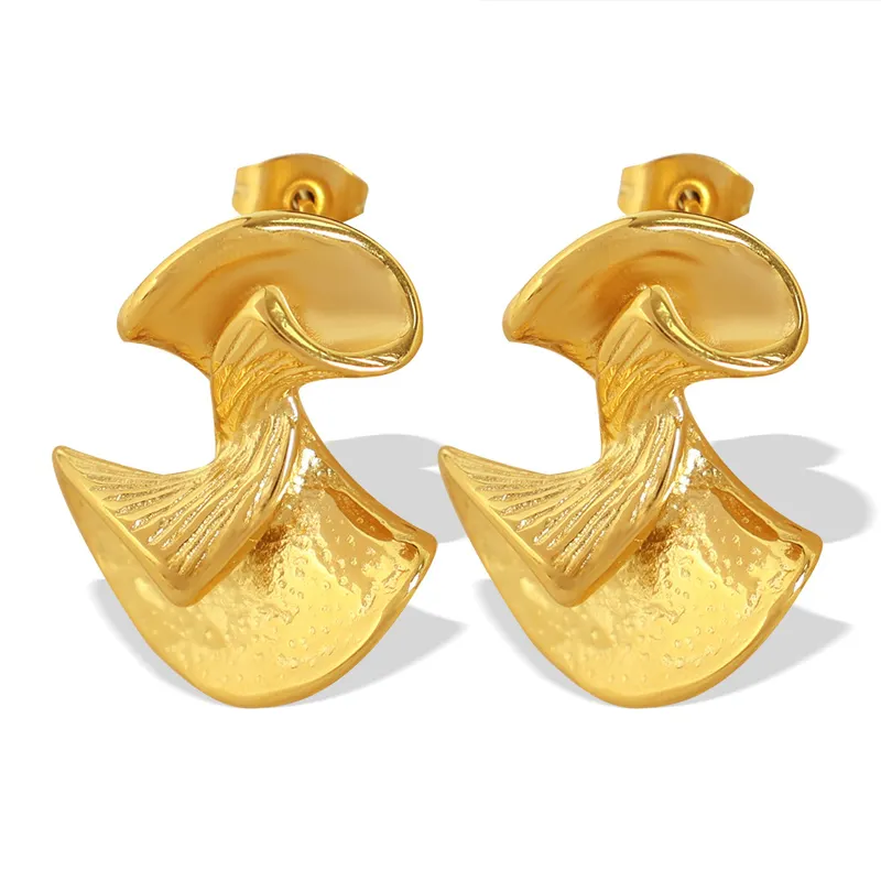 Vintage 18k Gold Plated Flower Stud Earrings Non Tarnish Designer Stainless Steel Irregular Statement Earrings Jewelry Women