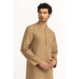 Basic Beige Cotton <b>Men's</b> Summer <b>Kurta</b> KR-STY25-075 Regular Fit <b>for</b> Festivals Ethnic Wear Pakistani <b>Indian</b> Style Salwar Kameez - Product Image 4