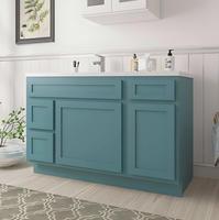 Meuble-lavabo de salle de bain moderne en PVC style Shaker, prêt à assembler, sur mesure, résistant à l'eau, écologique, avec dessus vert marine