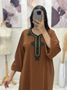 Abaya Musulmana para Mujer, Thobe Bordado, Vestido Largo Holgado, Ropa de Oración Étnica Marroquí, Crepé, Diseño a Mano, Transpirable - Product Image 4
