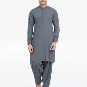 Salwar Kameez pour hommes pakistanais, style uni, tenue traditionnelle musulmane pour le bureau, la vie quotidienne et la Jumma. - Product Image 1