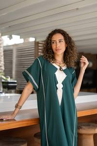 2025ใหม่ชุดเดรสโบฮีเมียนแขนทรัมเป็ตยาวคอวีปักยาวถึงพื้นสำหรับฤดูใบไม้ร่วง - Product Image 4