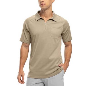 Nuevo estilo para hombre 100% algodón Regular Fit tejido Polo cuello cuarto cierre con cremallera manga corta polos para hombre de talla grande OEM - Product Image 4