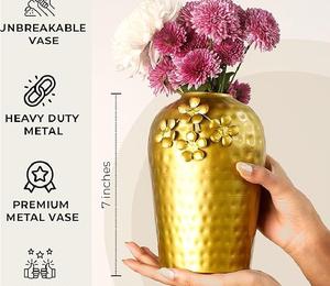 Vase à fleurs en métal doré pour décoration intérieure antique vintage Vase à fleurs martelé en métal, or-petit - Product Image 3