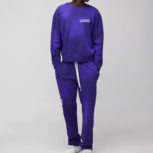 Conjunto Deportivo Personalizado para Hombre, Estilo Urbano, Tejido Grueso, Desgastado por el Sol, Algodón Desgastado, Corte y Costura, Sudadera con Cremallera y Pantalones Deportivos con Lavado Ácido - Product Image 2