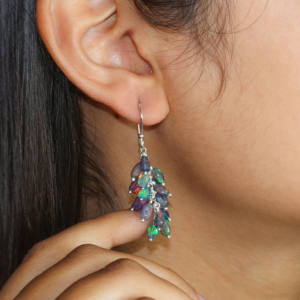 Pendientes de piedra natal rellenos de oro amarillo y Plata de Ley 925, racimo de cuentas de ópalo negro Natural, regalo de joyería de boda para mujer - Product Image 2