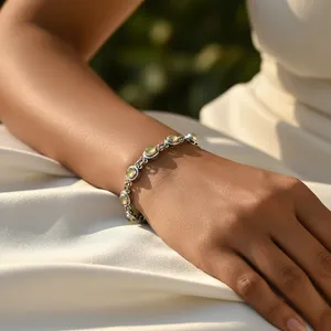 "925 <b>Silver</b> Fashion Tennis <b>Bracelet</b> with Green Stone for Women" - Product Image 3