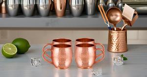 Solid 16 Ounce Handmade Hammered <b>Copper</b> <b>Cup</b> Modern C-Shaped Handle Set of 4-for Moscow Mules Bowls - Product Image 3