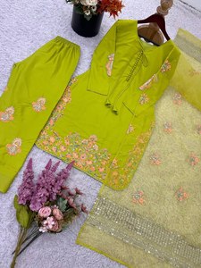 Heavy Party Wear Crepe Silk Embroidery Sequence Work <b>Top</b> & Farshi Pant With Tissu Silk Embroidery Sequence & Lace Work Dupatta - Product Image 5
