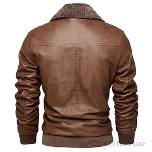 Chaqueta de Motociclista de Cuero SANAULLAH SONS Unisex Otoño Invierno con Cuello de Felpa, Cortavientos, Impermeable, Transpirable, Manga Larga, Talla Grande - Product Image 3