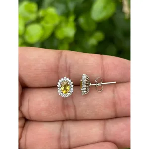Boucles d'oreilles en argent 925 avec saphir jaune - pour les occasions de cadeaux - Product Image 2