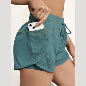 Pantalones cortos de gimnasio de poliéster 100% para mujer, pantalones cortos deportivos de Yoga con cintura elástica transpirable de cintura alta para entrenamiento y correr - Product Image 5