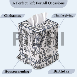 Boîte à mouchoirs en tissu de coton fait main avec imprimé à volants bleu ciel Ridhi, classique, écologique, durable, porte-serviettes carré - Product Image 5