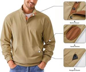 เสื้อสเวตเตอร์แขนยาวผ้าลูกฟูกสำหรับผู้ชาย, เสื้อสเวตเตอร์ลำลองลาย3D สีพื้นปกตั้ง - Product Image 3