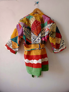 Best Selling Long Winter Quilted Coat Cut Work Embroidery Indian <b>Kimono</b> Style Vintage Kantha Jacket Cotton <b>Belt</b> Breathable - Product Image 4