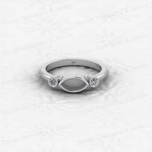 Soldes d'été : Bague semi-montée délicate en argent sterling 925 avec sertissage à bélière pour pierre marquise 4x8mm et oxyde de zirconium 2mm, pour souvenir de lait maternel, bijoux fins - Product Image 3