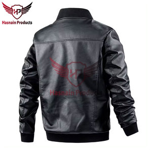 Blouson bomber en cuir véritable pour homme, noir, décontracté, fermeture éclair, coupe ajustée, léger, vêtement d'extérieur classique - Product Image 6