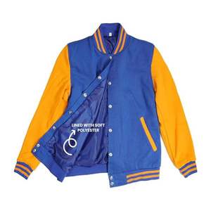 Veste universitaire en cuir bleu et jaune pour hommes, vêtements pour hommes, veste universitaire personnalisée OEM, produit de haute qualité - Product Image 5