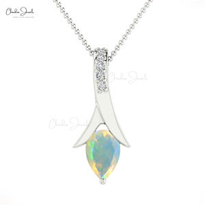 6x4mm Ethiopian <b>Opal</b> Bezel Set Gemstone Pendant With 14k Solid Gold Diamond Classic Teardrop Wedding <b>Necklace</b> Wholesale Supplier - Product Image 3