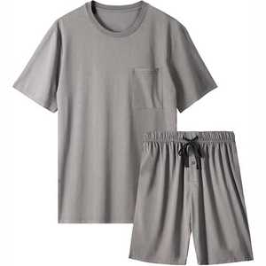 Conjunto de camiseta y pantalones cortos grises para hombre, conjunto deportivo de verano color gris jaspeado, conjunto de dos piezas gris claro a juego para hombre - Product Image 1