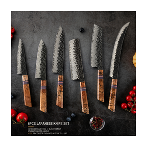 Ensemble <span class=keywords><strong>de</strong></span> <span class=keywords><strong>couteaux</strong></span> <span class=keywords><strong>de</strong></span> chef VG10 Damas martelé noir 6 pièces, manche en bois stabilisé, ensemble <span class=keywords><strong>de</strong></span> <span class=keywords><strong>couteaux</strong></span> <span class=keywords><strong>de</strong></span> cuisine <span class=keywords><strong>japonais</strong></span> professionnels, ambre - Product Image 1