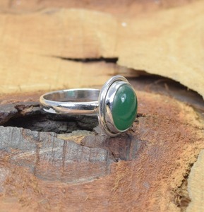 Anillo hecho a mano de Plata de Ley 925 sólida de piedra preciosa cabujón de ónix verde natural joyería de plata esterlina 925 anillo estampado joyería - Product Image 3